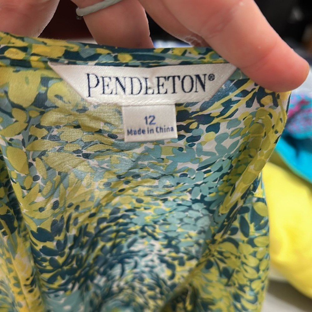 Pendleton Blue And Yellow Ruffled Sleeveless Butt… - image 4